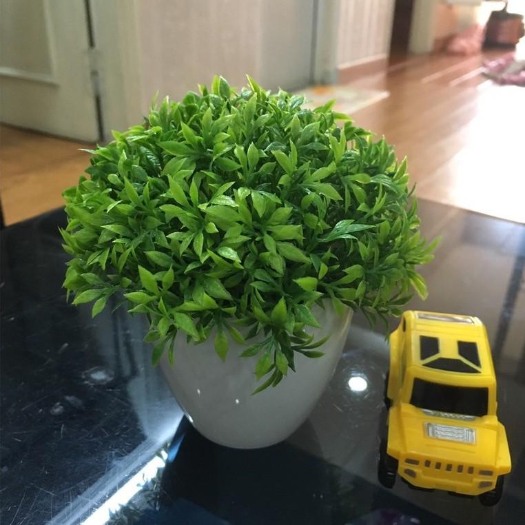 Chậu lá cỏ bonsai giả để bàn nhiều màu -Chậu hoa để bàn-Hoa giả trang trí nhà hàng cafe