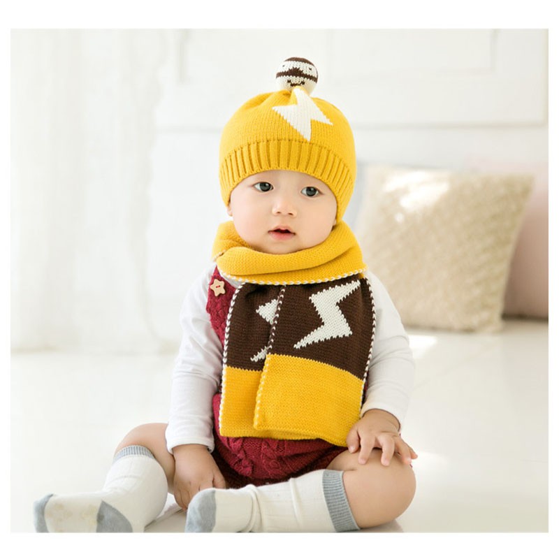 Mũ len Mặt Cười - mũ len Tia Sét kèm khăn quàng cổ cho bé trai bé gái ( gồm 2 mẫu )