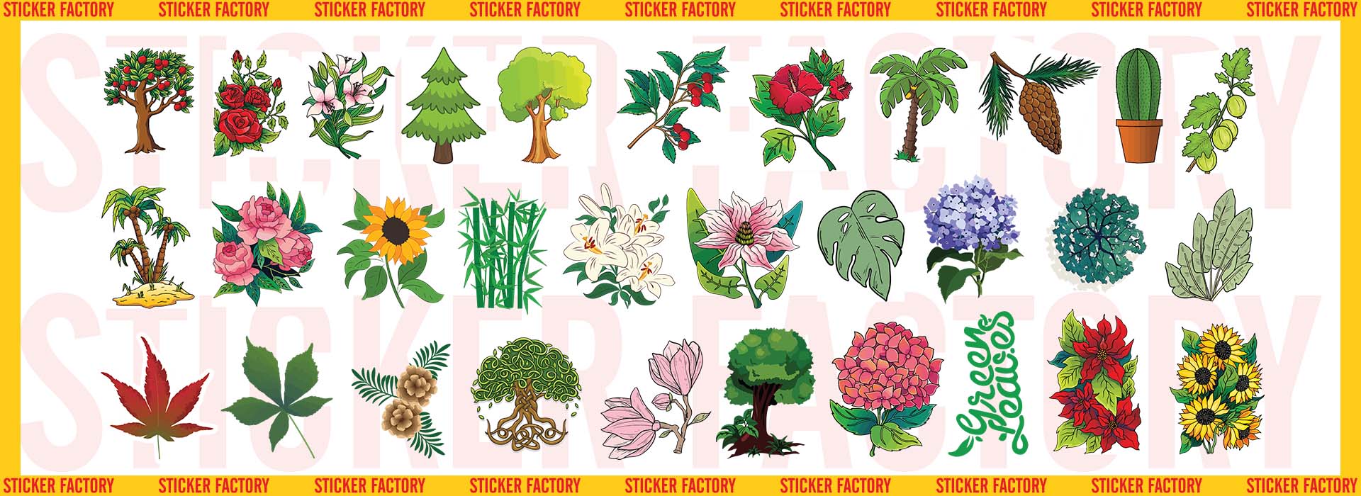 Green Tree and Flower - Set 30 sticker decal hình dán nón bảo hiểm, laptop, xe máy, ô tô - STICKER FACTORY