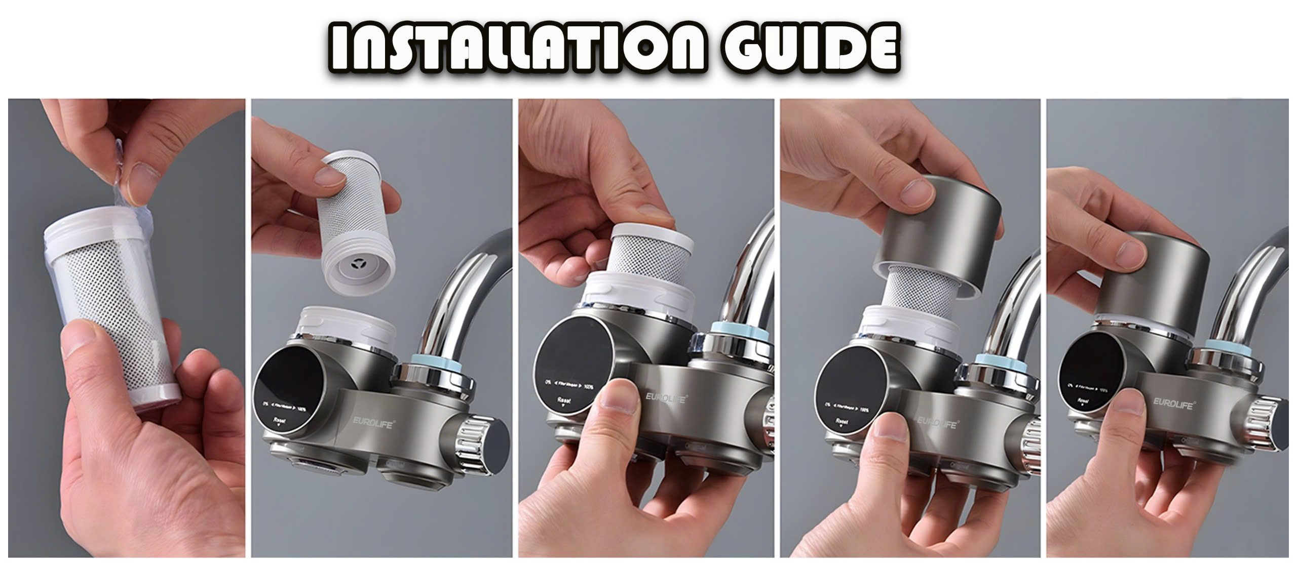 (Sản phẩm bán tại Mỹ) Máy lọc nước đầu vòi màn hình LED, tia UV khử khuẩn Eurolife EL-LS-A13 (Xám, Trắng)