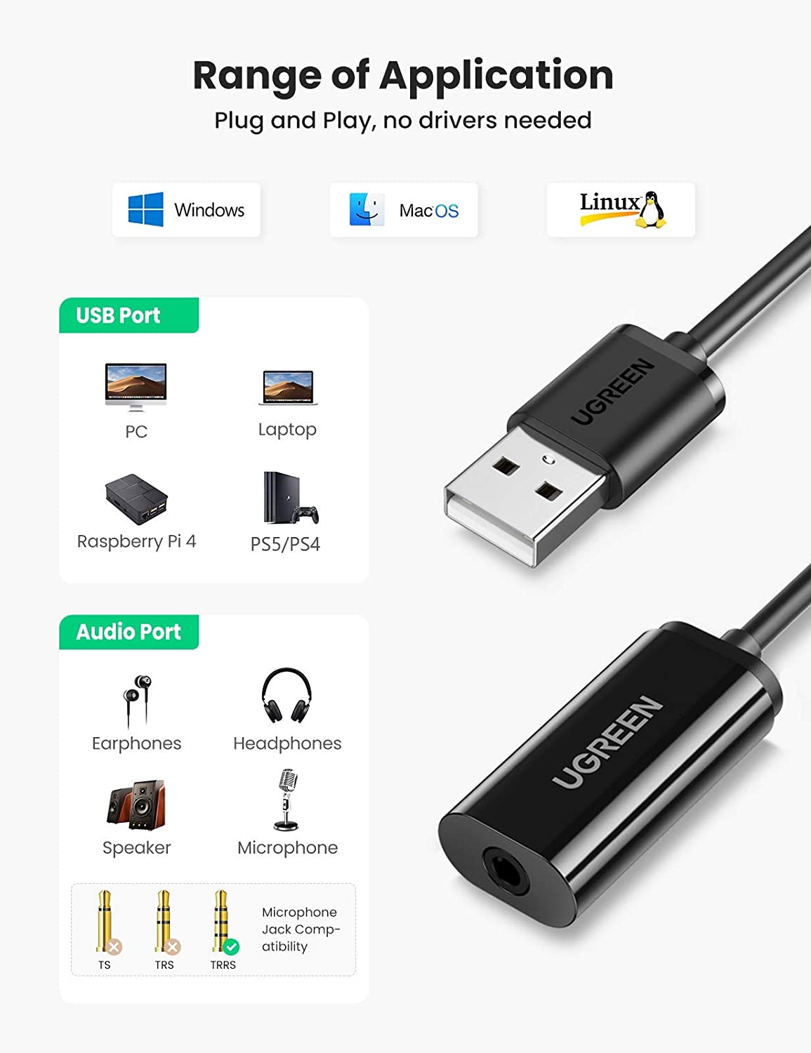 Bộ chuyển đổi giắc cắm USB sang 3.5mm UGREEN US206 10330 - chính hãng