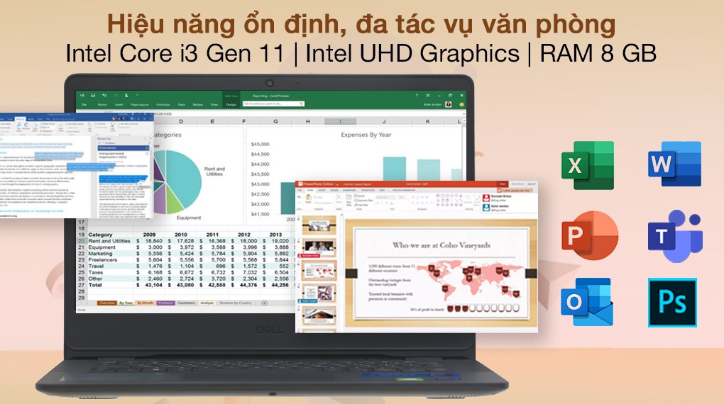 Máy Tính Xách Tay Laptop Dell Vostro 3400 i3 1115G4/8GB/256GB - Hàng Nhập Khẩu