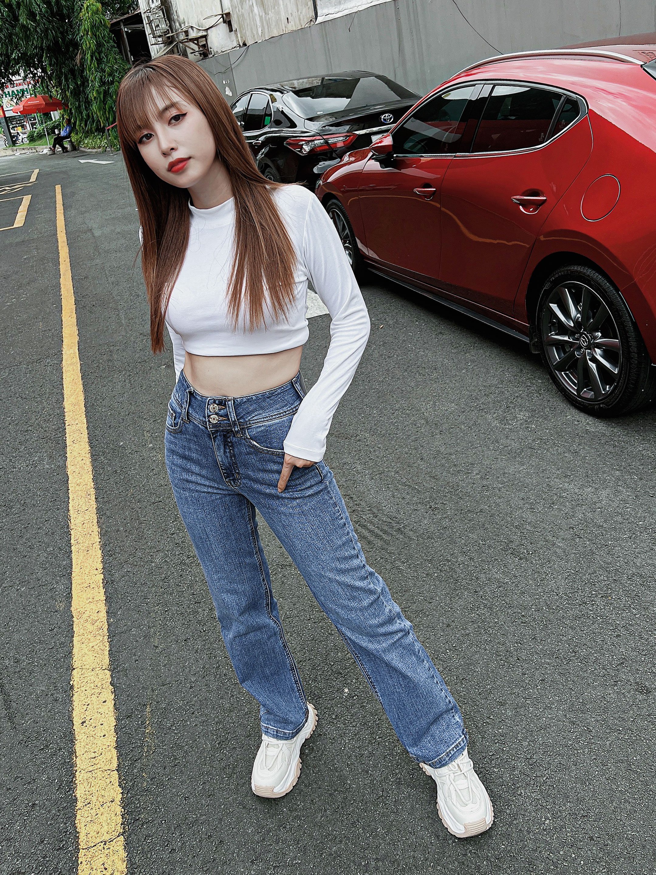 Quần jeans suông đứng dáng dài 2 nút HQJEANS