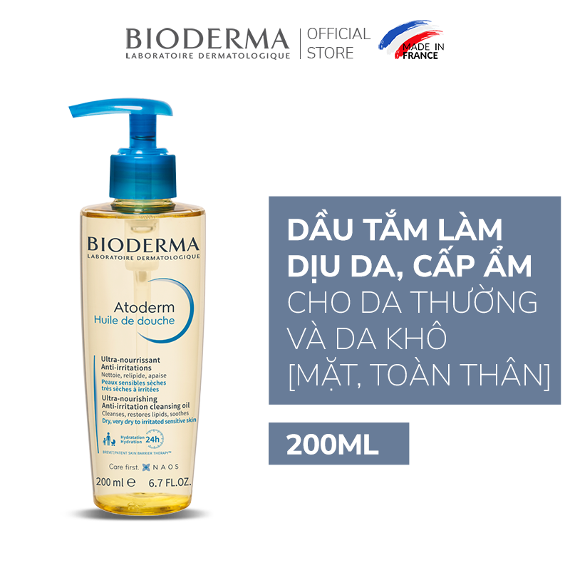 Dầu tắm giúp làm sạch, làm dịu và dưỡng ẩm dành cho da khô, da nhạy cảm Atoderm Huile De Douche 200ml