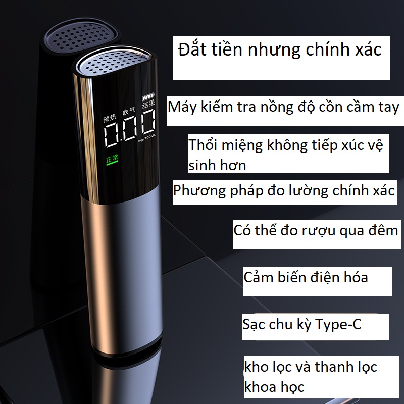 Máy thổi nồng độ cồn ,Máy đo nồng độ cồn bia rượu trong hơi thở độ chính xác cao, thiết bị cầm tay di động, pin sạc được lâu