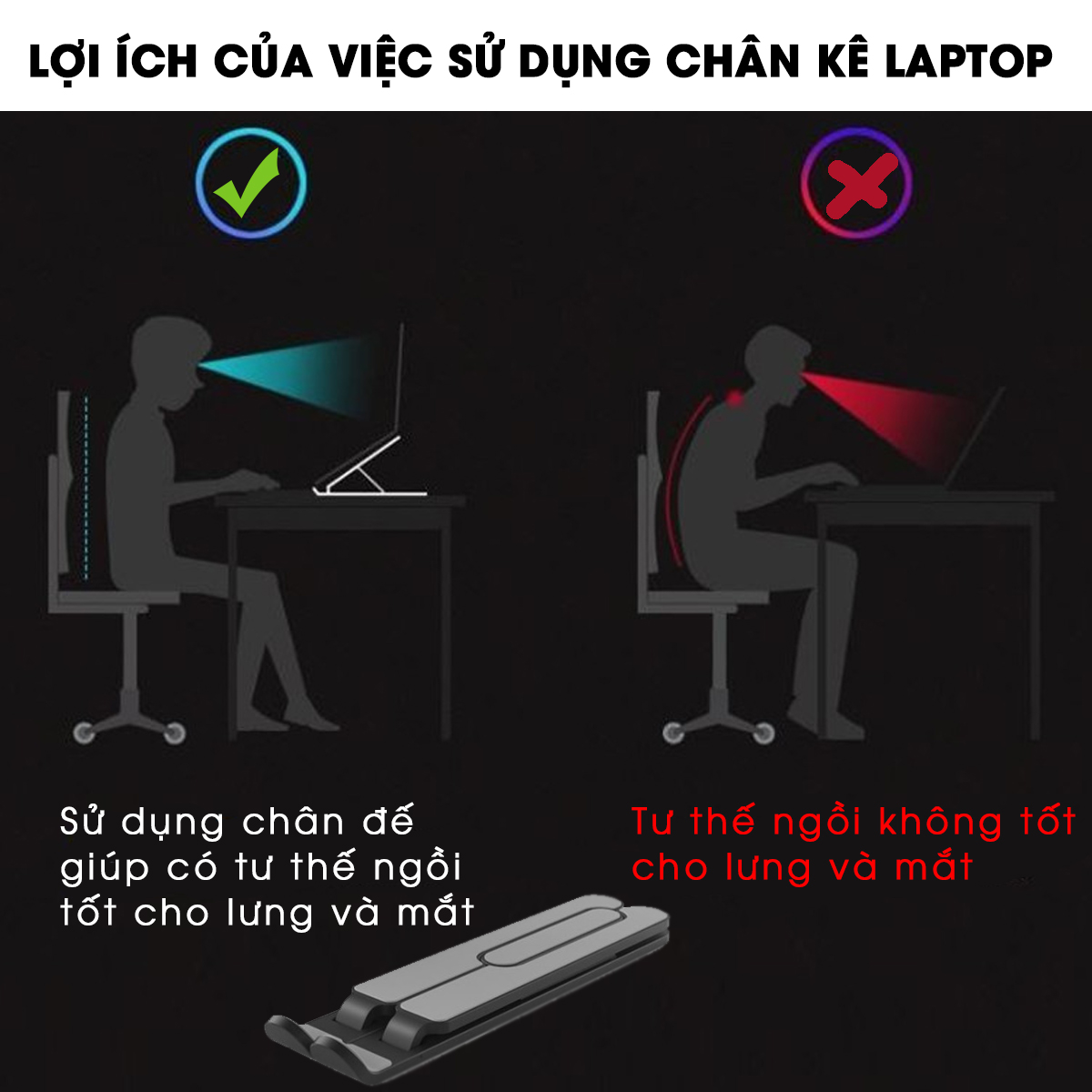 giá kê laptop/macbook hợp kim nhôm gập gọn, tùy chỉnh độ cao tầm nhìn, đế tản nhiệt laptop