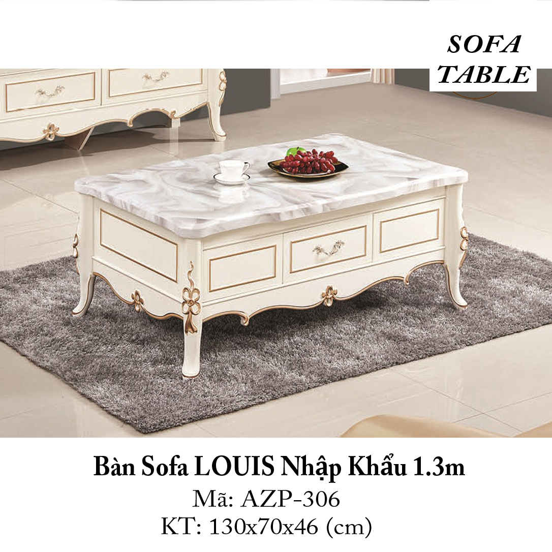 Bàn Sofa LOUIS Mặt Đá Size 1.3m / 2 Ngăn Kéo / Dòng Cao Cấp - Hàng Nhập Khẩu AZP-T306