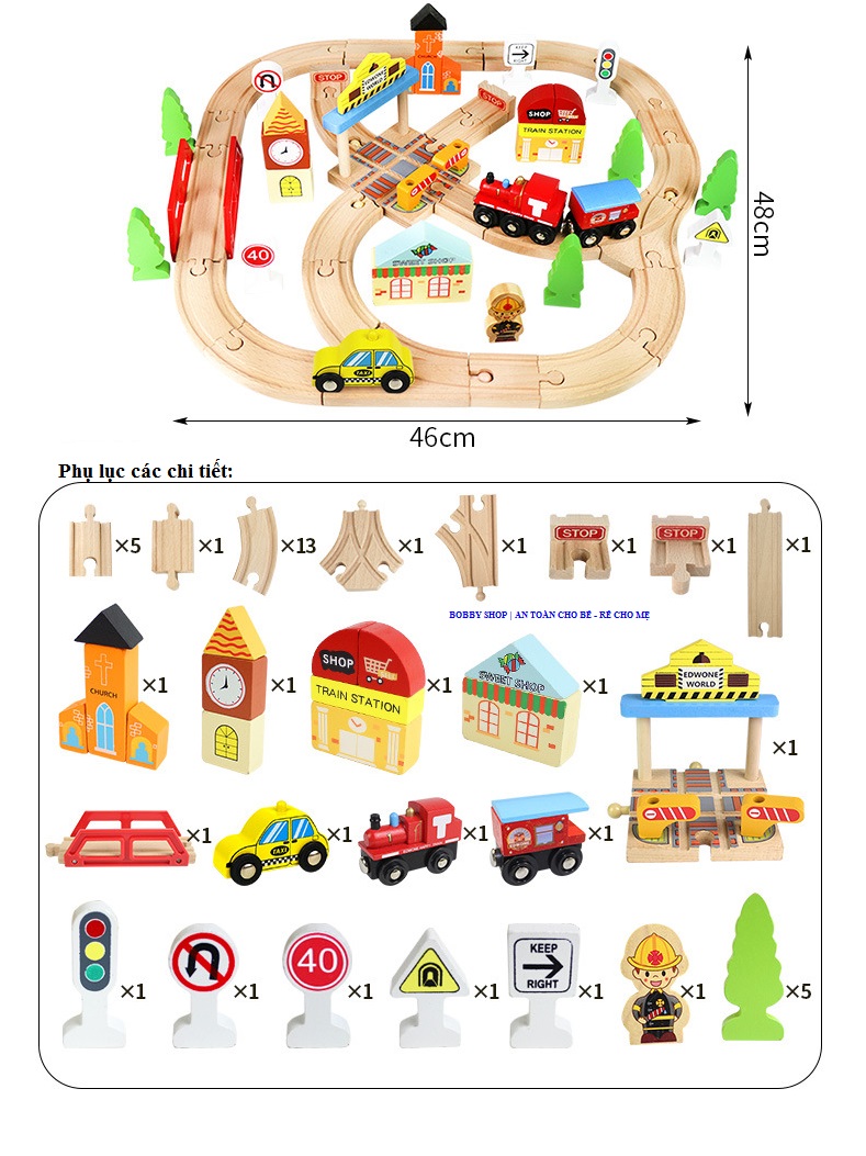 Bộ đồ chơi đường ray xe lửa gỗ cao cấp mô phỏng giao thông thành phố đông đúc nhộn nhịp