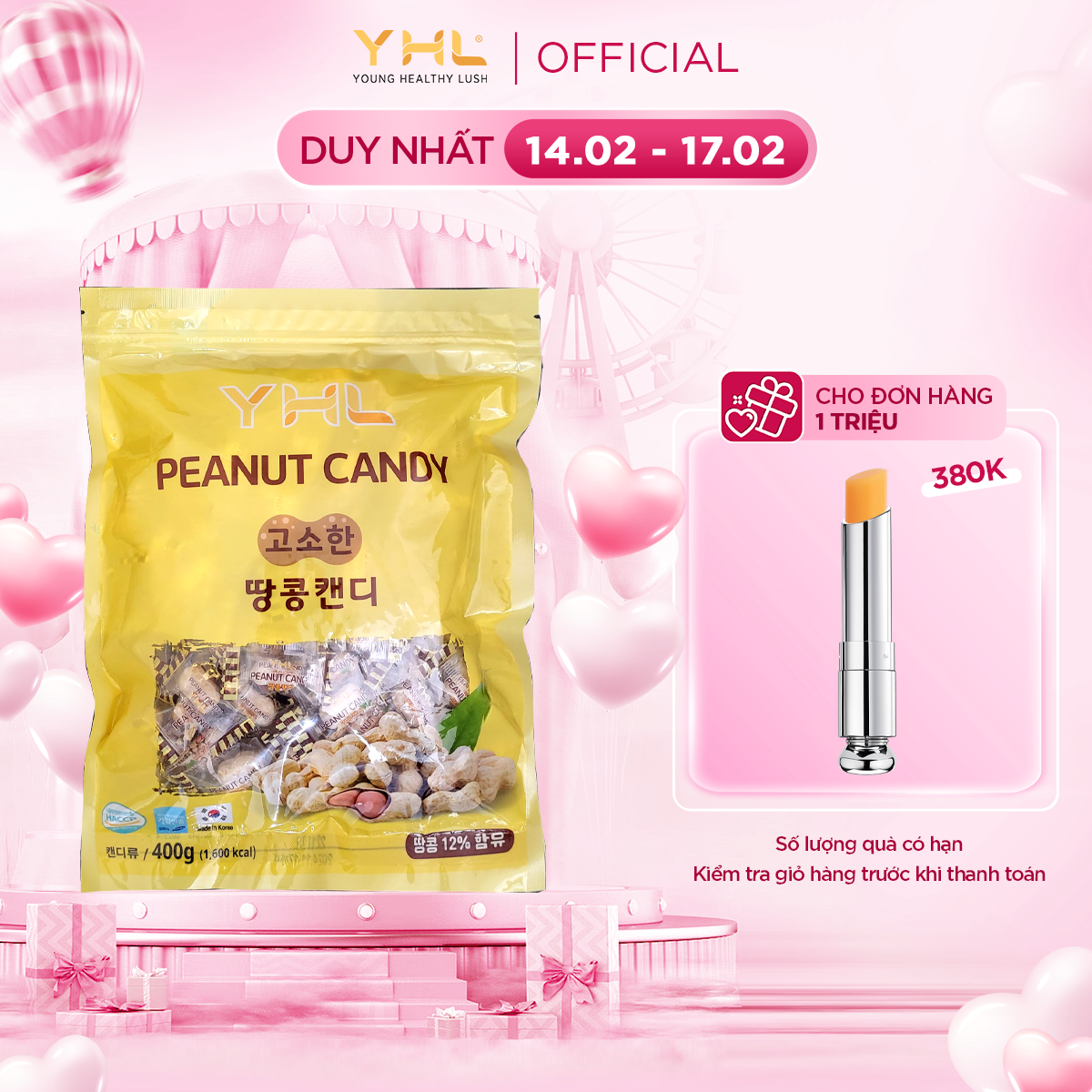 Kẹo đậu phộng hiệu YHL 400g Hàn Quốc