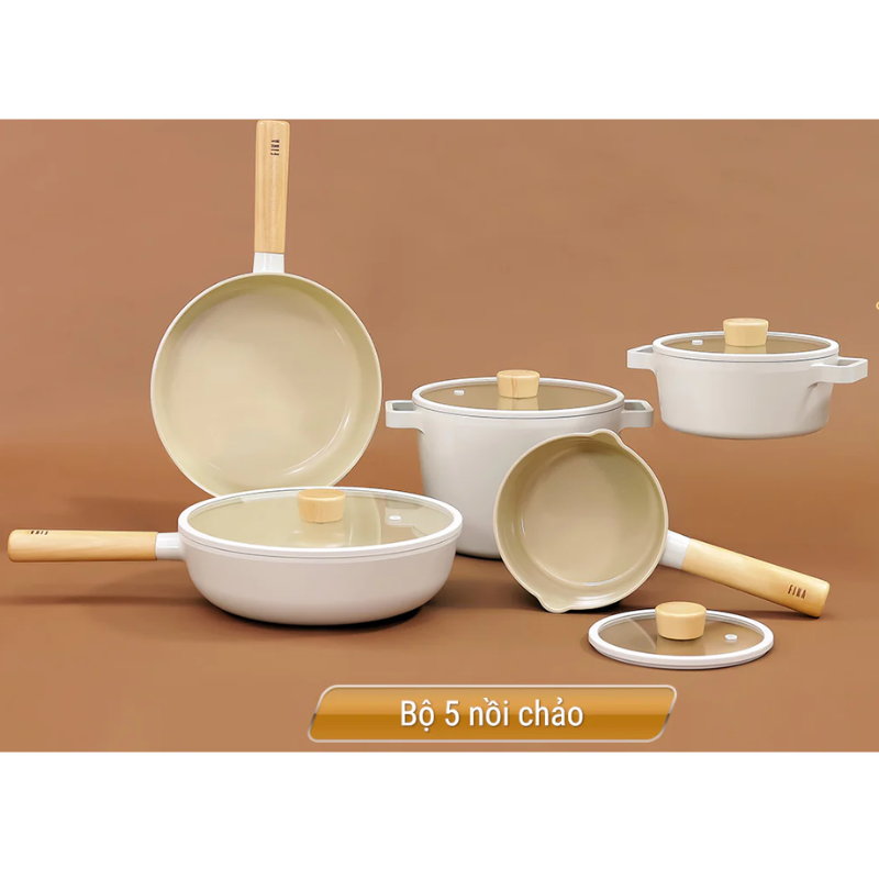 Bộ Nồi Chảo Fika Neoflam 5 Món, Dẫn Nhiệt Tốt, Dùng Cho Mọi Loại Bếp, Nhập Hàn