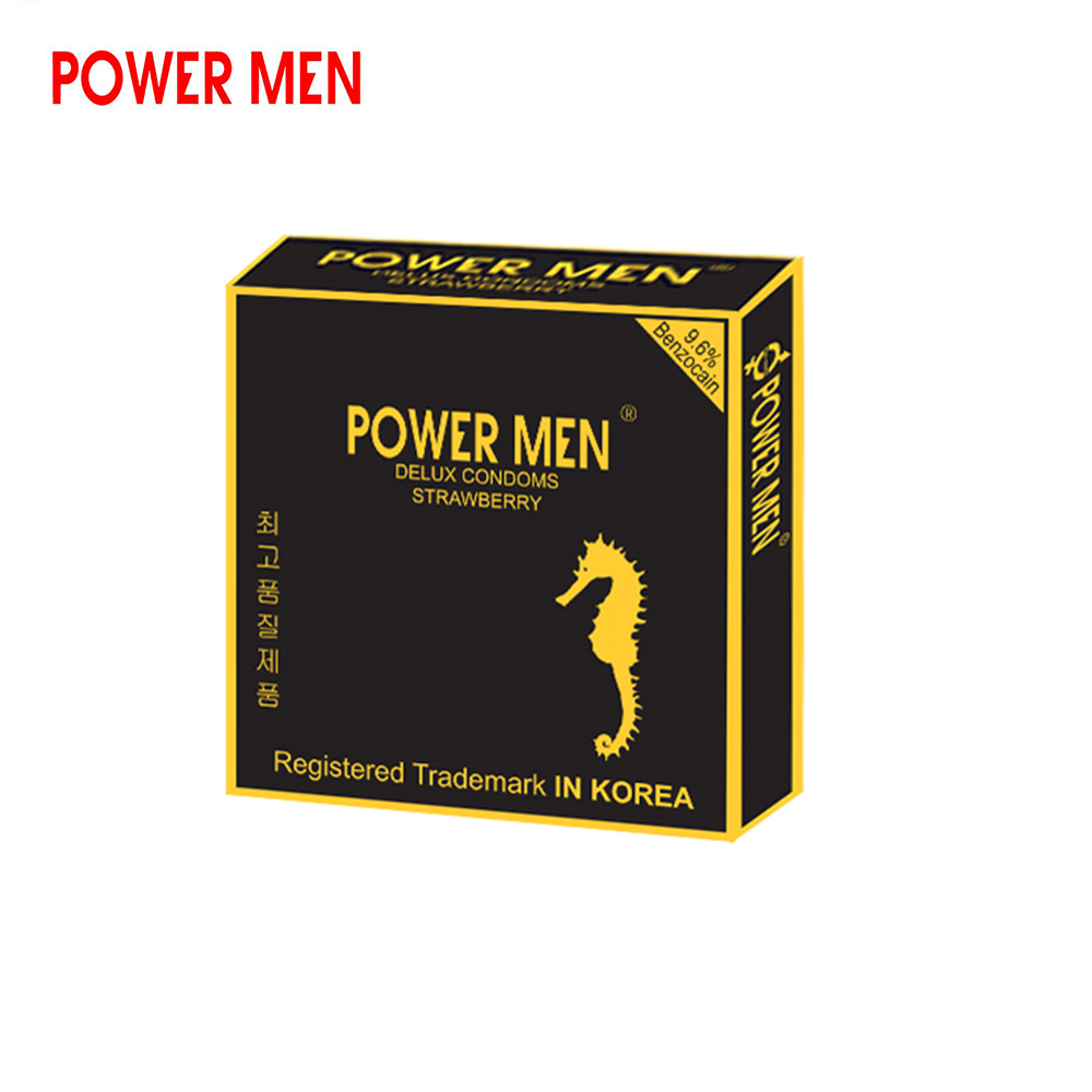 Bao cao su Gân Gai Powermen Strawberry Hương dâu, Chống xuất tinh sớm Hộp 9 bcs - che tên khi giao hàng