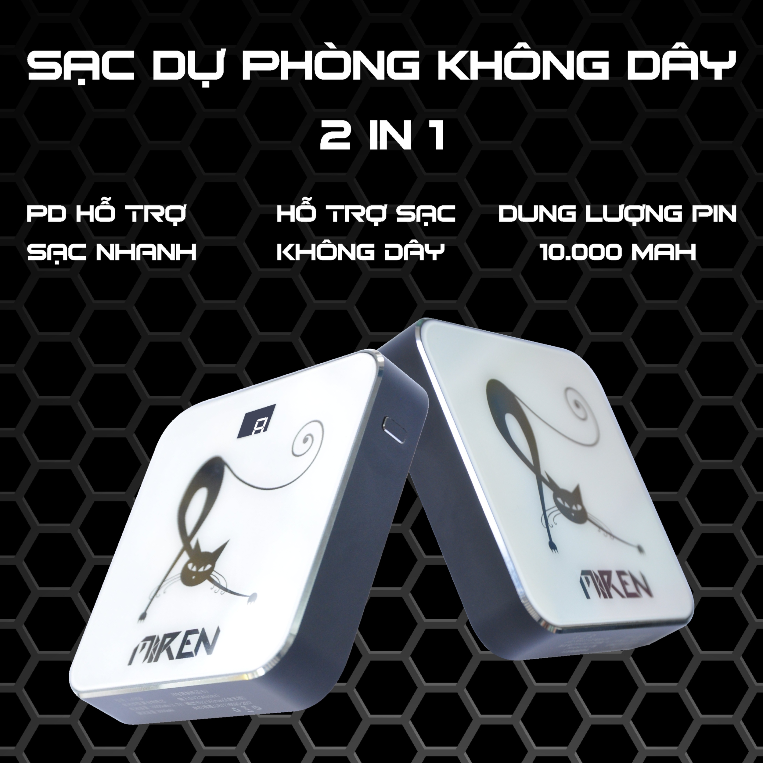 Pin Sạc Dự Phòng Tích Hợp Không Dây Miren 2 in 1 - Wireless Power Bank 10,000mAh /3.7V Li-Polymer - Hàng Chính Hãng