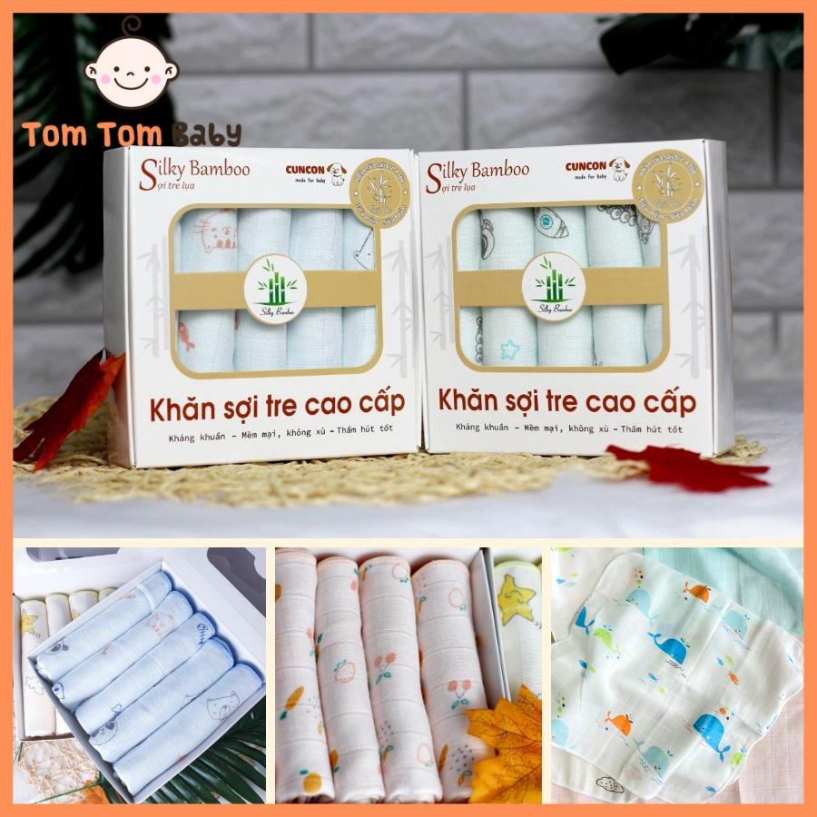 Hộp Khăn Sữa Sợi Tre 4 Lớp Cao Cấp CUNCON - 5 cái Kích thước 30x30 cm - Hàng Việt Nam chất lượng cao