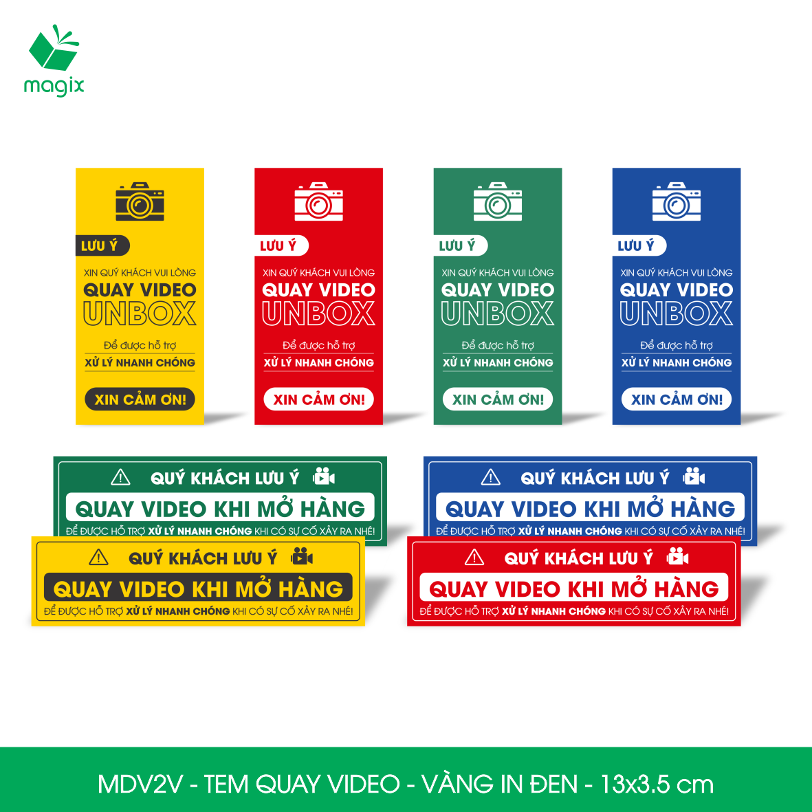 100 Tem chú ý quay video trước khi mở hàng, decal dán hộp - 13x3,5 cm - Vàng in đen - MDV2V