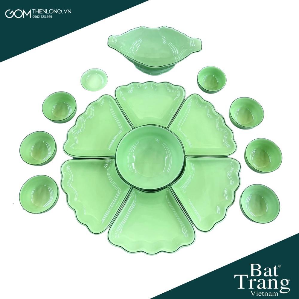 Combo Bộ Bát Đĩa Thắp Hương Hoa Mặt Trời Màu Cốm Ngọc ĐK60 - Đồ Thờ Cúng Bát Tràng - Gốm Thiên Long