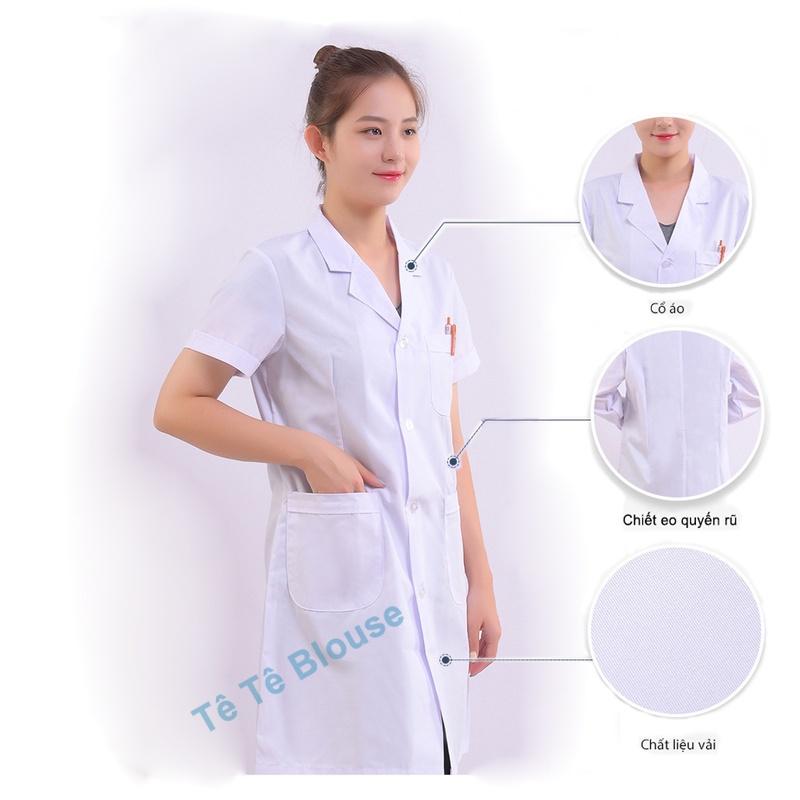 Áo Blouse Dài Ngang Gối, Cộc Tay Nam Nữ, Áo Choàng Bác Sĩ, Phòng Thí Nghiệm, Thẩm Mỹ Viện, Vải Kaki dày và Thô