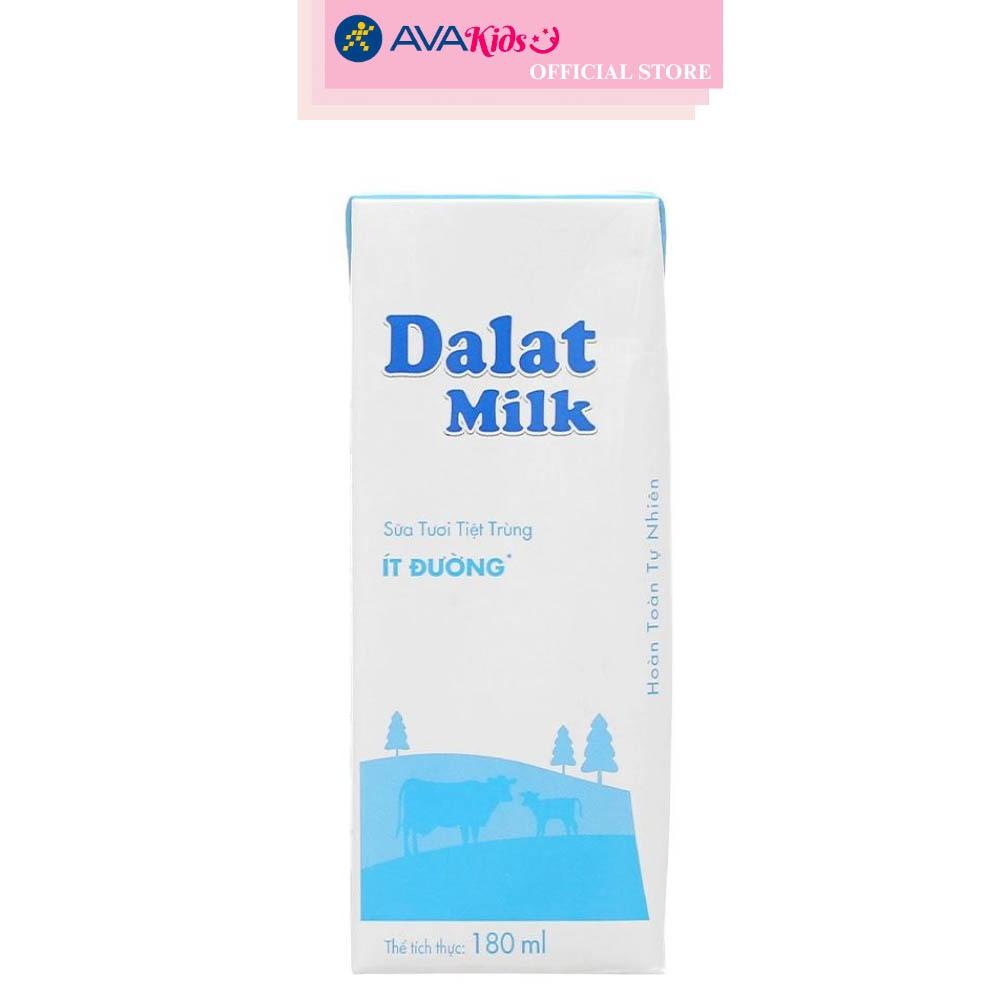 Lốc 4 hộp sữa tươi tiệt trùng Dalat Milk ít đường 180 ml (từ 1 tuổi)