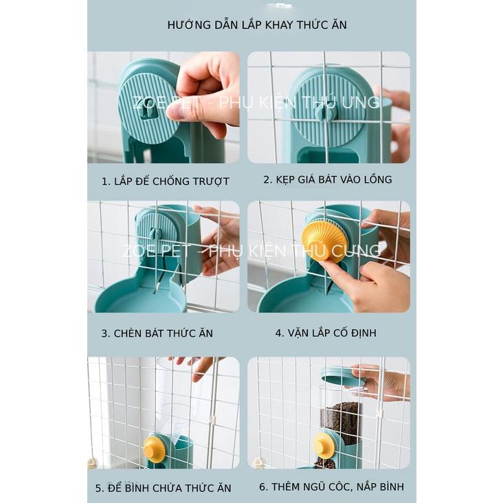 Bộ bát ăn, uống treo chuồng tự động cho chó mèo, thú cưng