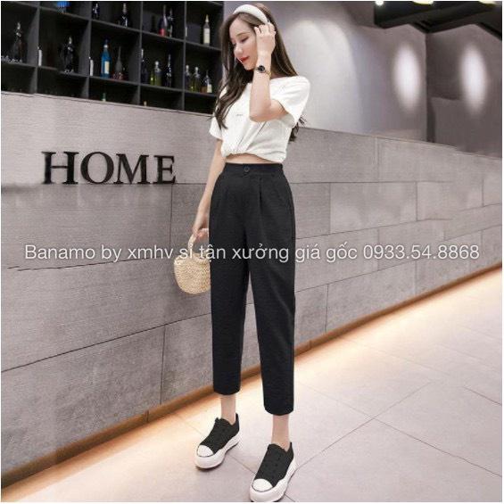 Quần baggy nữ Banamo Fashion chất đũi nhật nhiều màu, quần becgi khóa trước chun sau thoải mái 821