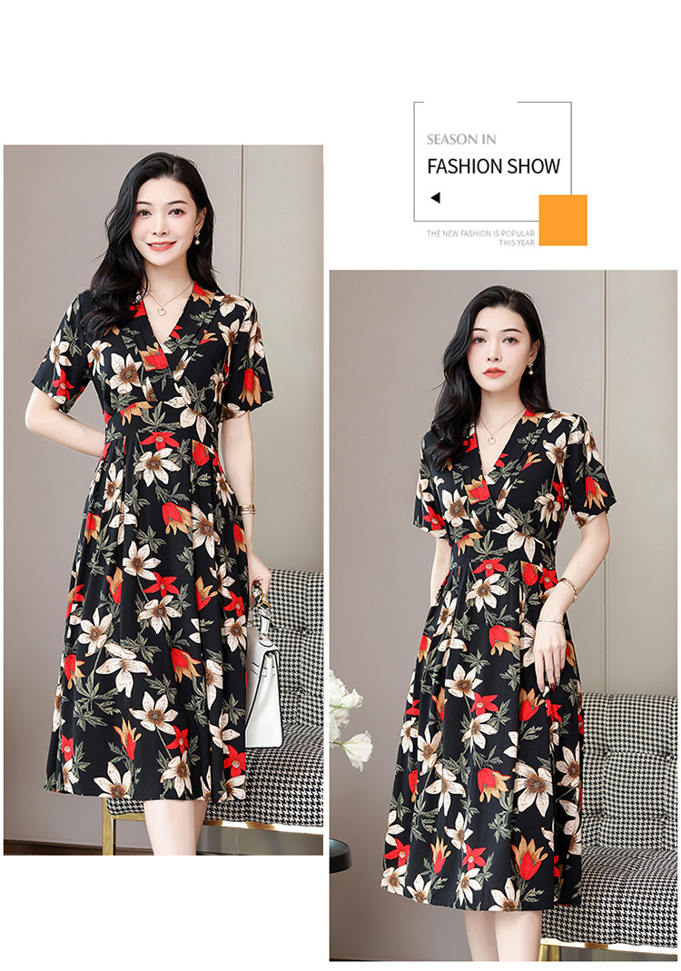 (HÀNG SẴN) Váy Cotton Lụa Cổ V In Hoa Thanh Lịch VH06 - Hàng Quảng Châu Cao Cấp