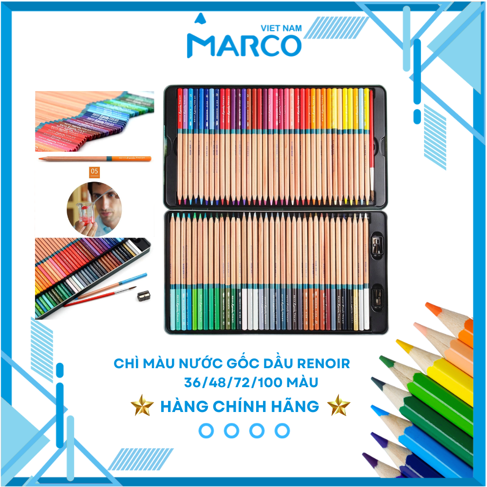 Hộp Bút Chì Màu Nước ,Gốc Dầu Cao Cấp Marco Renoir 3120 36/48/72/100 Màu - Nghệ thuật vẽ chuyên nghiệp