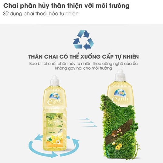 Nước Rửa Chén EARTH CHOICE An Toàn Với Cả Đồ Dùng Ăn Uống Của Bé, Không Khô Da Tay Chiết Xuất Chanh Dung Tích 1L