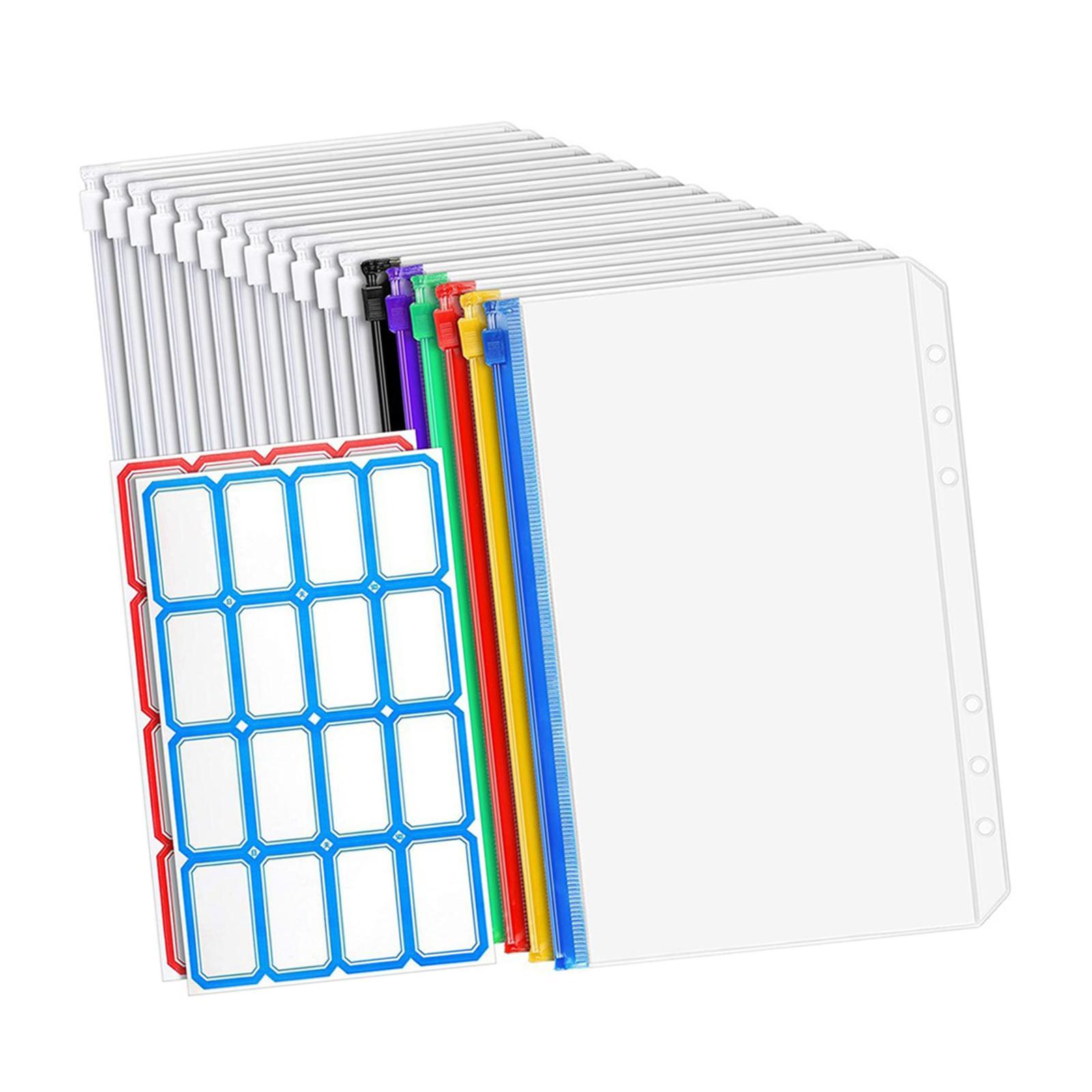 18 Pieces Binder Pocket Notebook Binder Loose Leaf Bags 6 Holes Binder Zipper Folders Waterproof Pouch Document Filing Bags