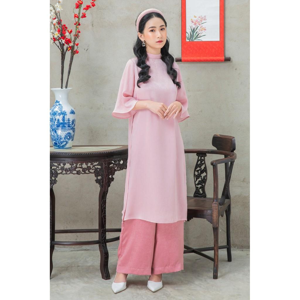 KIOBI – Quần dài Tứ Quý form suông lưng cao, ống rộng, lưng thun, vải lụa nhung hồng ruốc - KIQ1911H