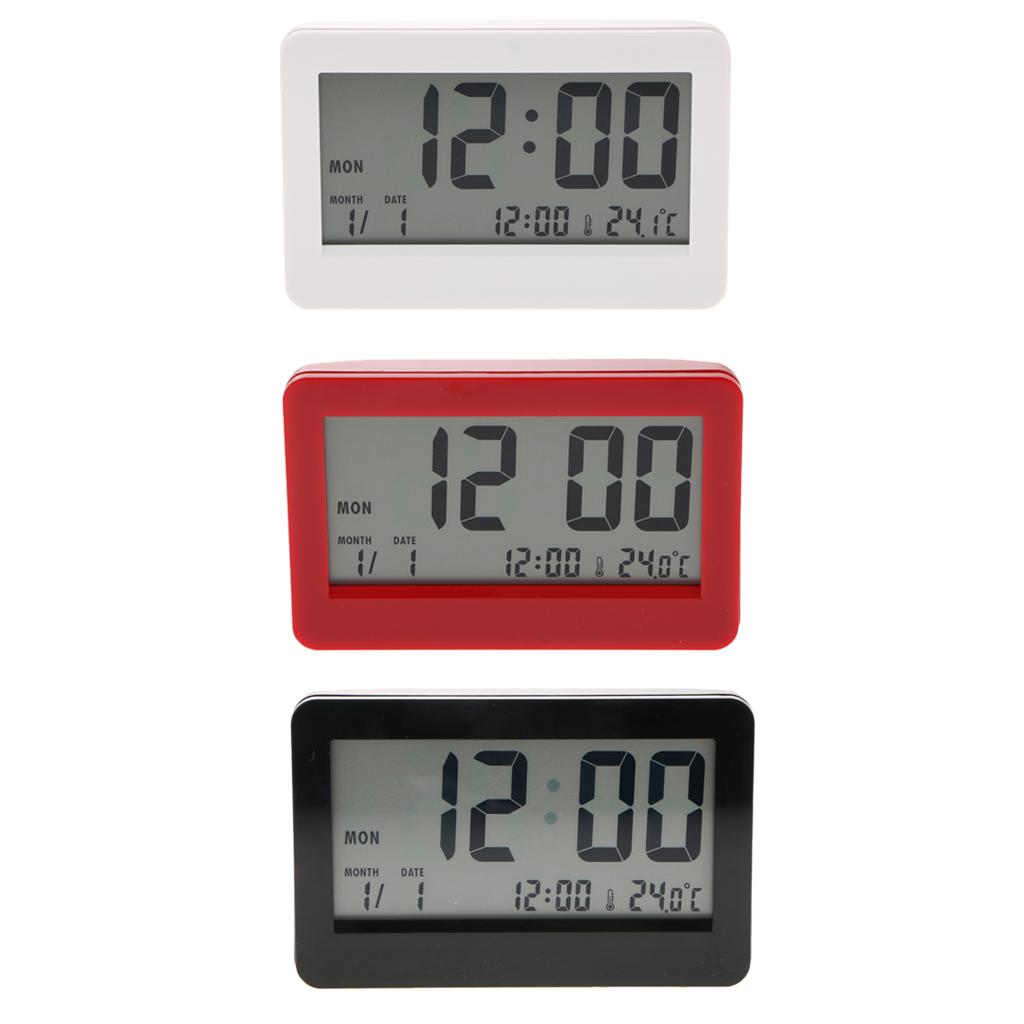 12/24 Mode Digital LCD Calender Desk Clock Temperature Office School White