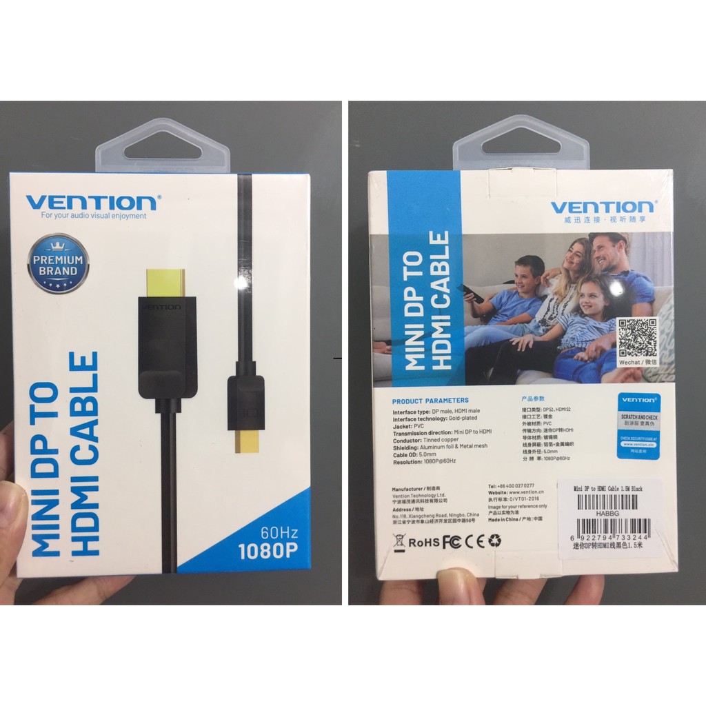 [Mini DP ra HDMI ]  Cáp chuyển tín hiệu Mini DP male ra HDMI male hỗ trợ 4K Vention HAHBG - Hàng chính hãng
