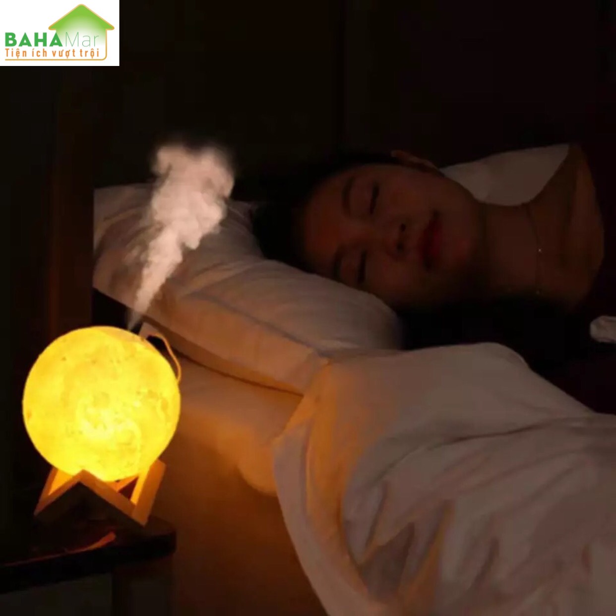 MÁY PHUN SƯƠNG TẠO ĐỘ ẨM KHÔNG KHÍ 3D - KHUẾCH TÁN TINH DẦU - XÔNG MẶT- ĐÈN LED "BAHAMAR" vừa là đèn ngủ vừa phun tạo ẩm và vừa xông tinh dầu, có thể xông mặt cho chị em phụ nữ