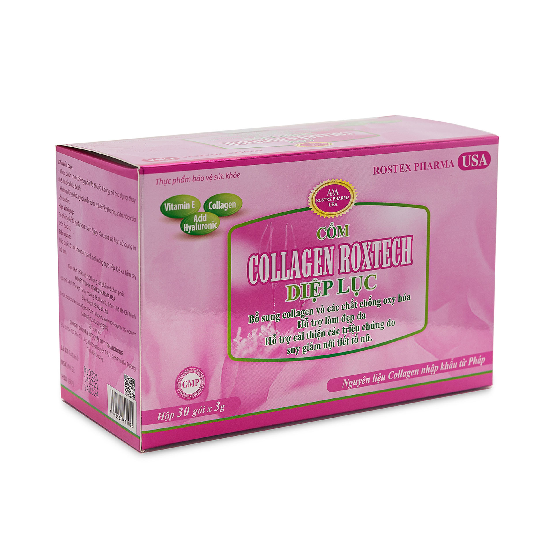 Collagen Diệp Lục Roxtech giúp sáng da, chống lão hóa, tăng nội tiết tố nữ - Hộp 30 gói