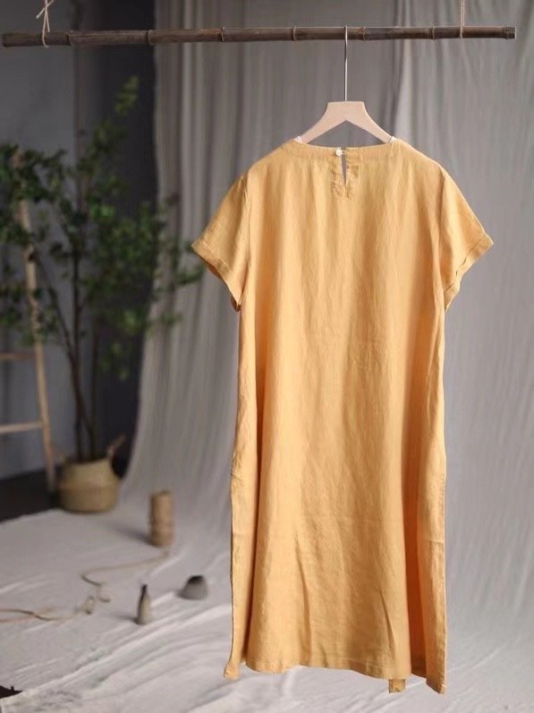 Váy linen dáng dài suông trơn, Váy suông nữ form rộng thiết kế cơ bản mặc đi chơi, dạo phố ARCTIC HUNTER Da71
