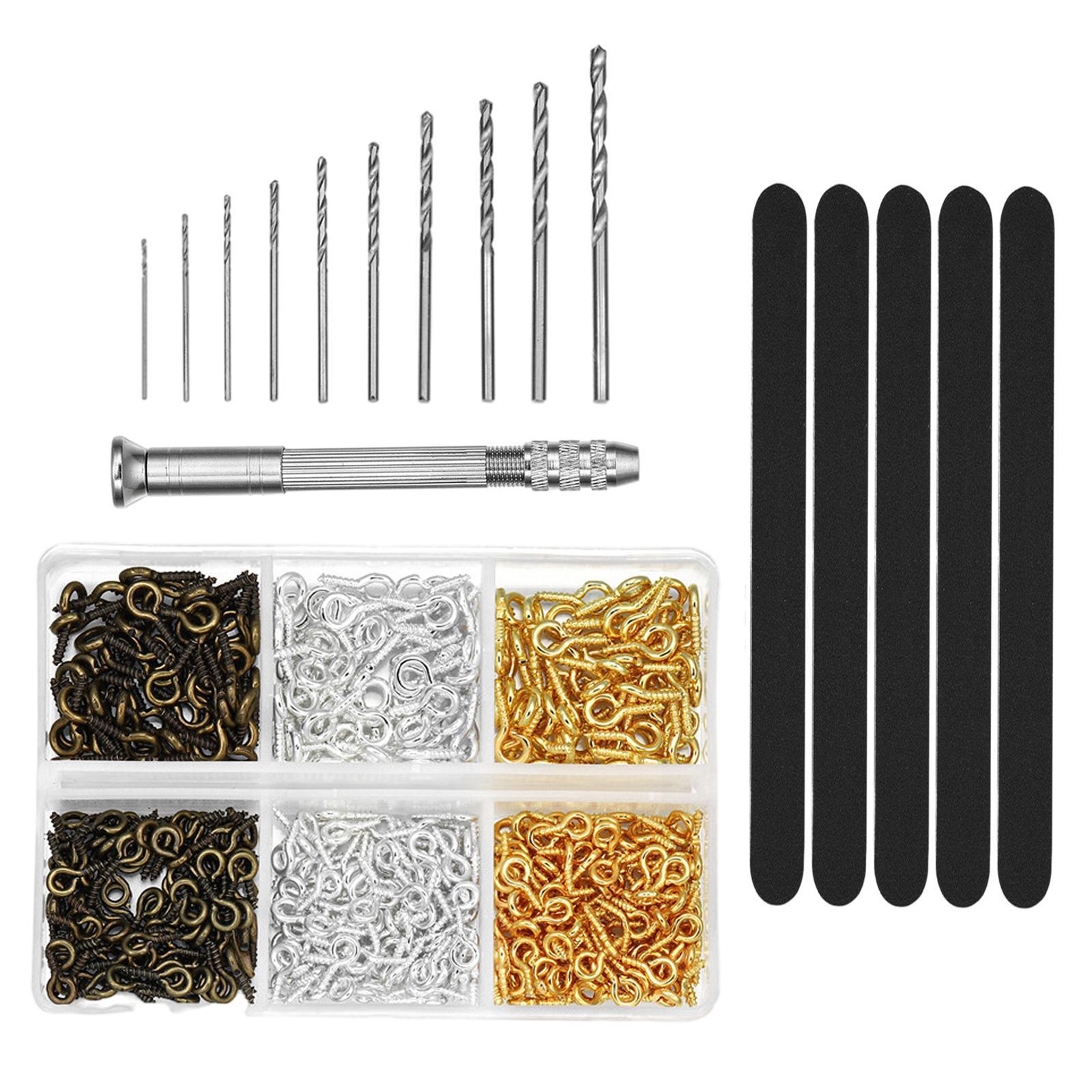 Pin Vise Kit Micro Hand Resin Drill, 10Pcs Mini Drills , 300Pcs Screw Eye Pins for Resin, Plastic, DIY Jewelry, Key Chain Making