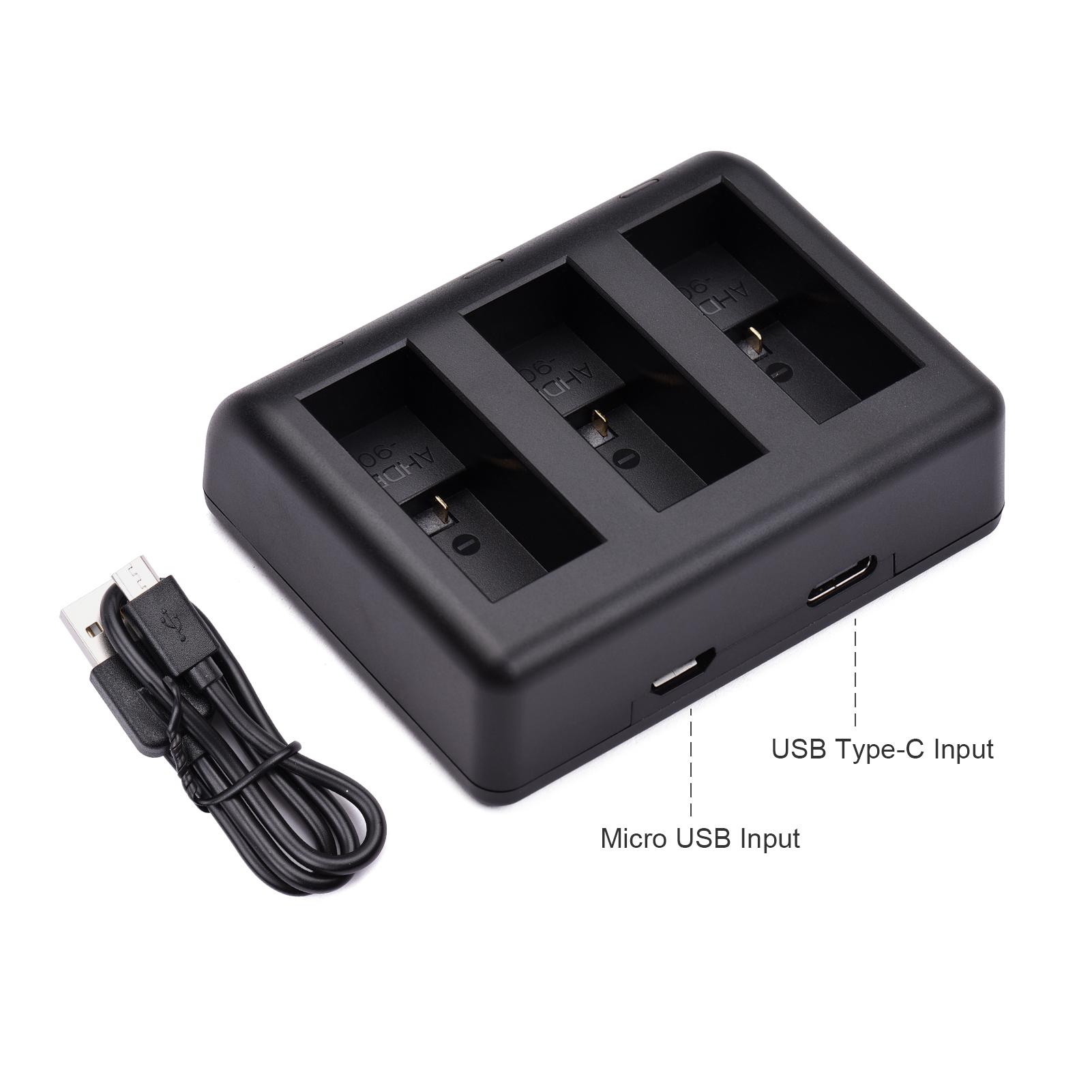 Bộ sạc pin Camera nhanh 3 khe cắm với đầu vào Micro USB & Type-C Thay thế cho pin GoPro Hero 9