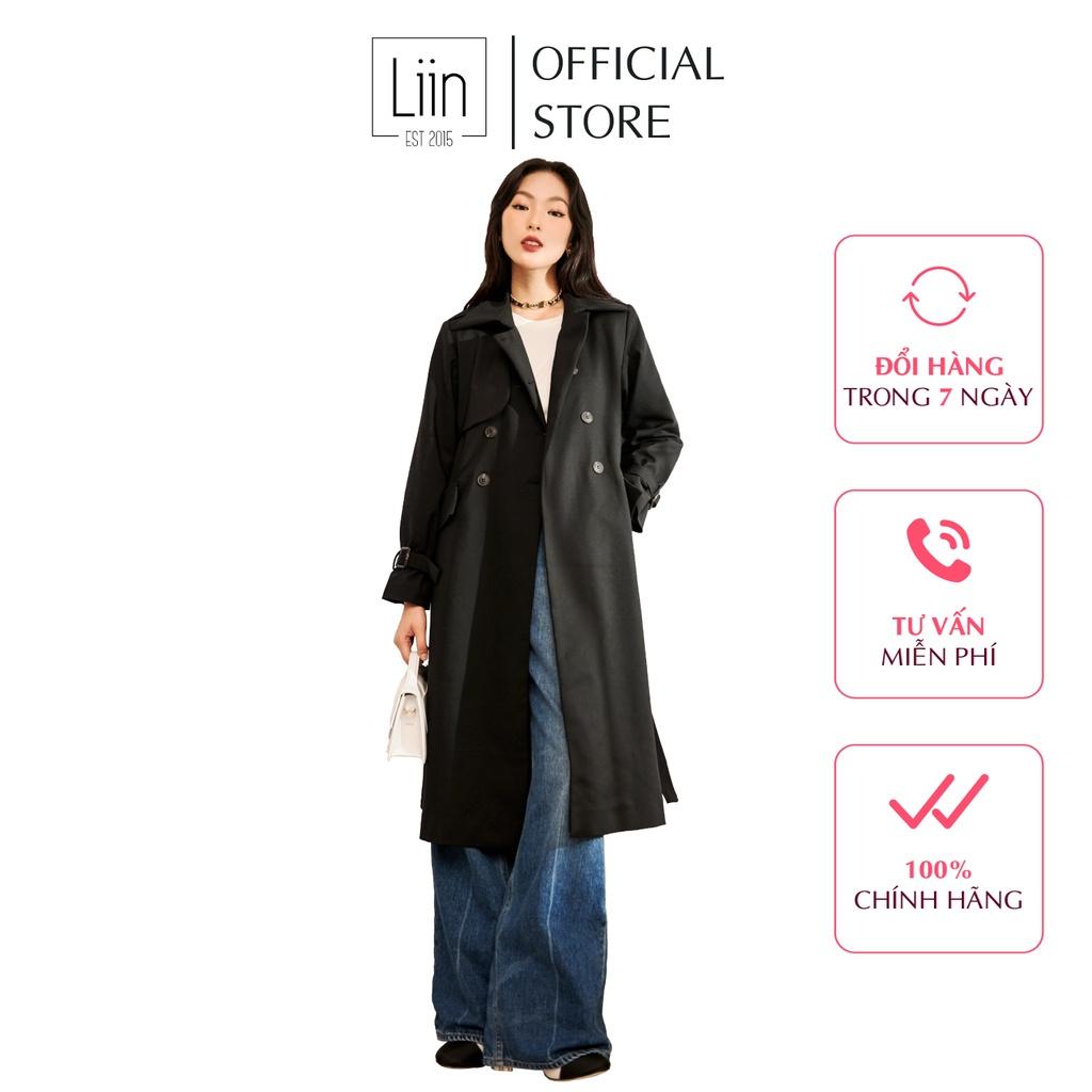 Áo khoác trench coat dáng dài chuẩn form, chất liệu dày dặn, màu đen