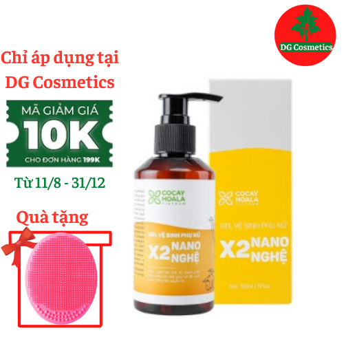 Dung Dịch Vệ Sinh Phụ Nữ X2 Nano Nghệ Cocayhoala Giảm Mùi Hôi, Ngứa, Khí Hư Vùng Kín, Chai 150ml + Tặng Miếng Rửa Mặt Sillicon Gobo Làm Sạch Sâu - Ngừa Mụn - Không gây tổn thương da, Hộp 1 Chiếc 