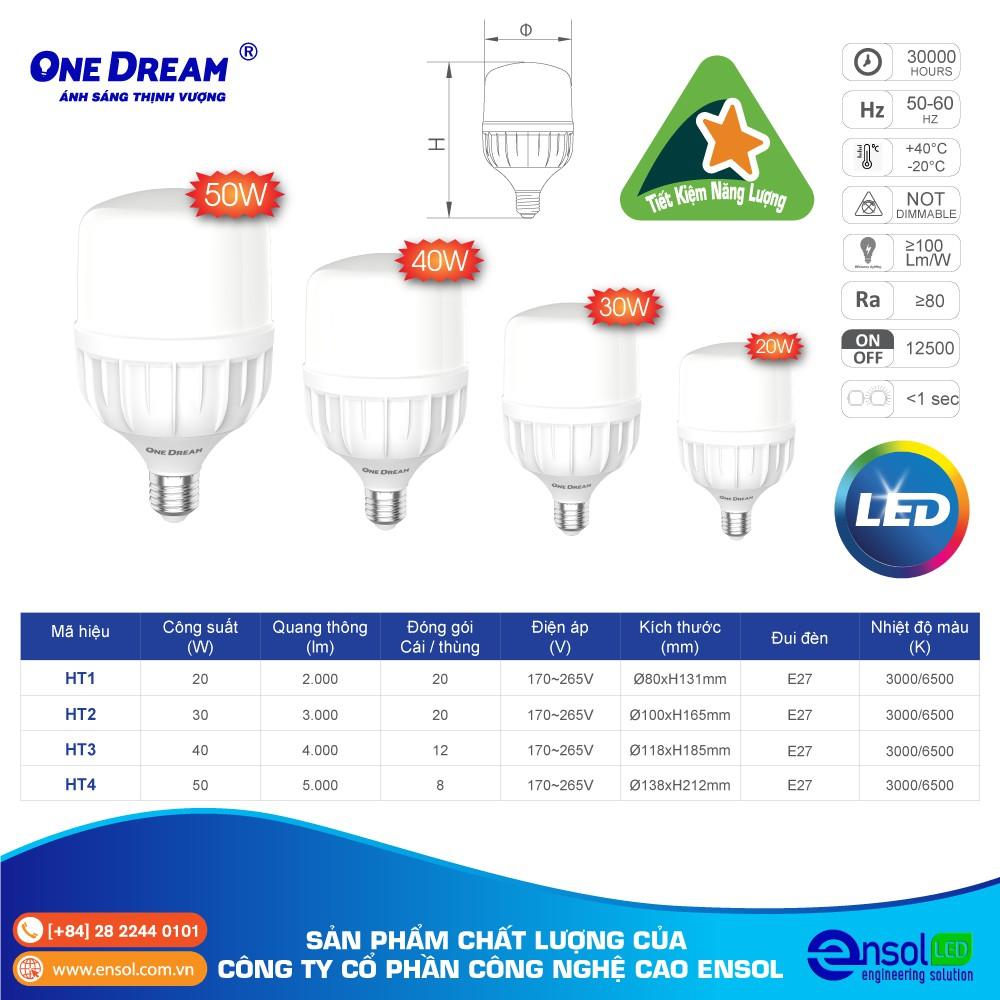Bóng đèn led công suất cao HT1 20W, HT2 30W, HT3 40W, HT4 50W . Đèn Led One Dream siêu sáng, tiết kiệm điện năng