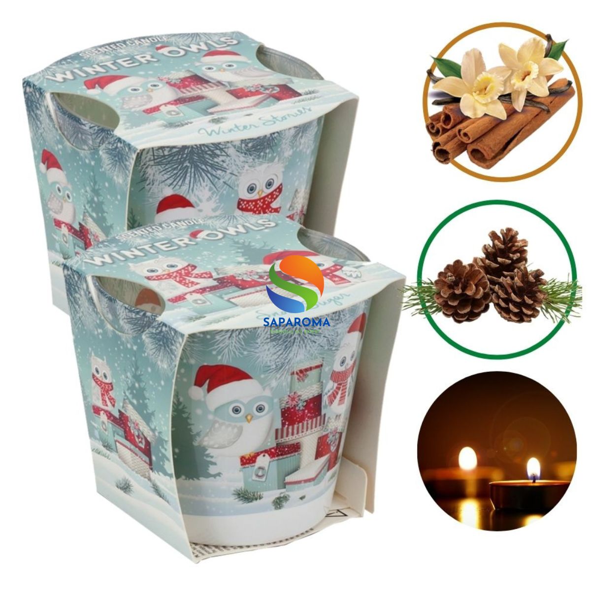 Combo 2 ly nến thơm tinh dầu Bartek Winter Owls 115g - tuyết, thông, len, nến trang trí, thơm phòng, thư giãn, hỗ trợ khử mùi