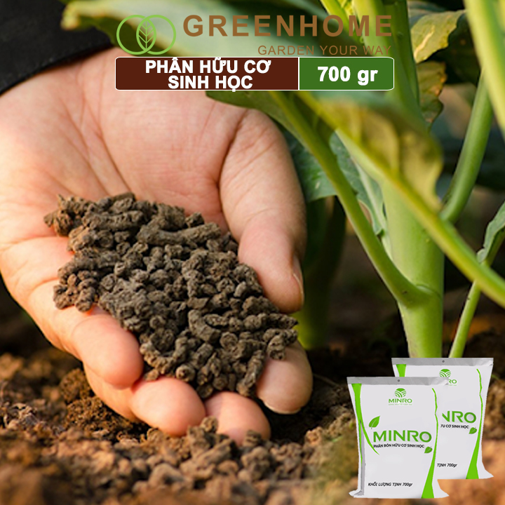 Phân bón hữu cơ sinh học Minro, bao 700g, chuyên hoa hồng, lan, cây cảnh, giúp cây khoẻ, ổn định |Greenhome