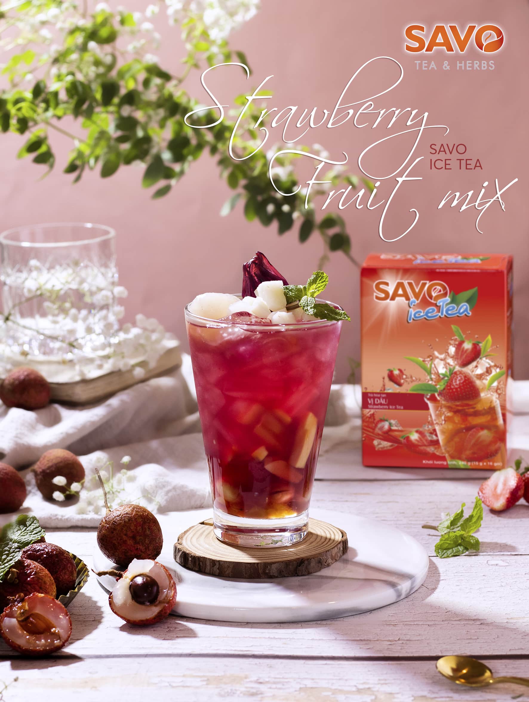 Trà Dâu SAVO Icetea hoà tan túi 800gram