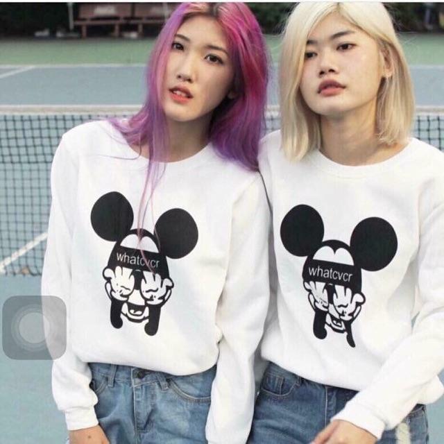 Áo nỉ sweater nam nữ mickey whatever có bigsize