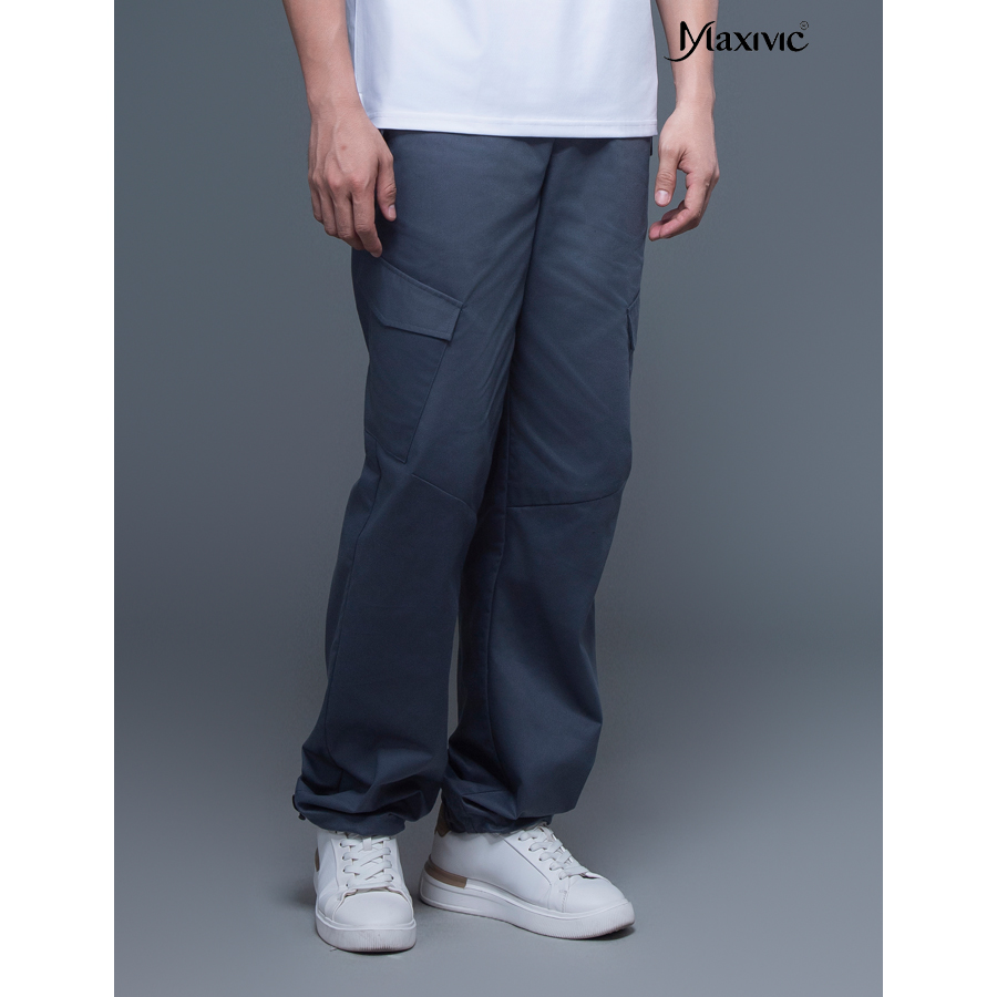 Quần nam kaki xám đậm túi hộp rút ống