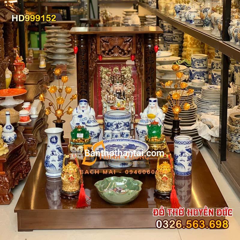 Bộ bàn thờ Thần Tài Mái bằng Sứ vẽ rồng xanh HD999152