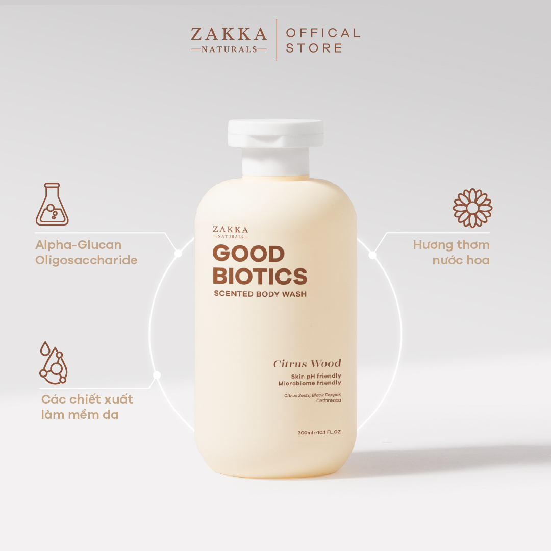 [Citrus Wood] Sữa tắm lợi khuẩn hương nước hoa Good Biotics Scented Body Wash Zakka Naturals 300ml