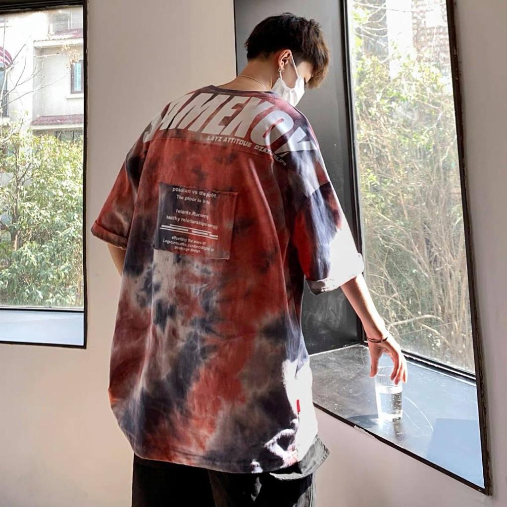 Áo loang xám, loang đỏ form rộng tay lỡ chất cotton mềm mịn hoáng mát