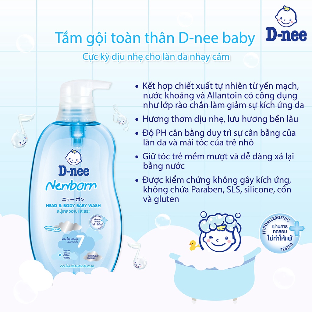 Tắm Gội Toàn Thân Baby Xanh D-Nee Dành Cho Bé Dưới 3 Tuổi (380ml)