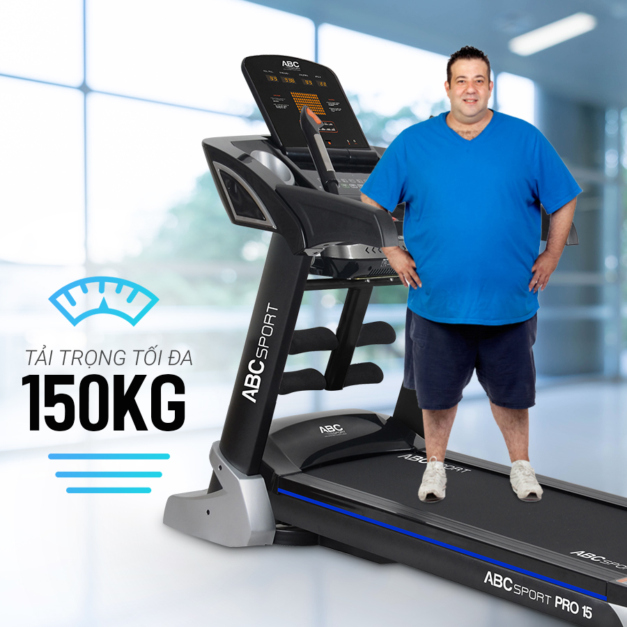 Máy Chạy Bộ Tại Nhà ABCSPORT PRO 15 ĐA NĂNG tải trọng đến 150kg, vận tốc lớn nâng dốc cao tới 20%