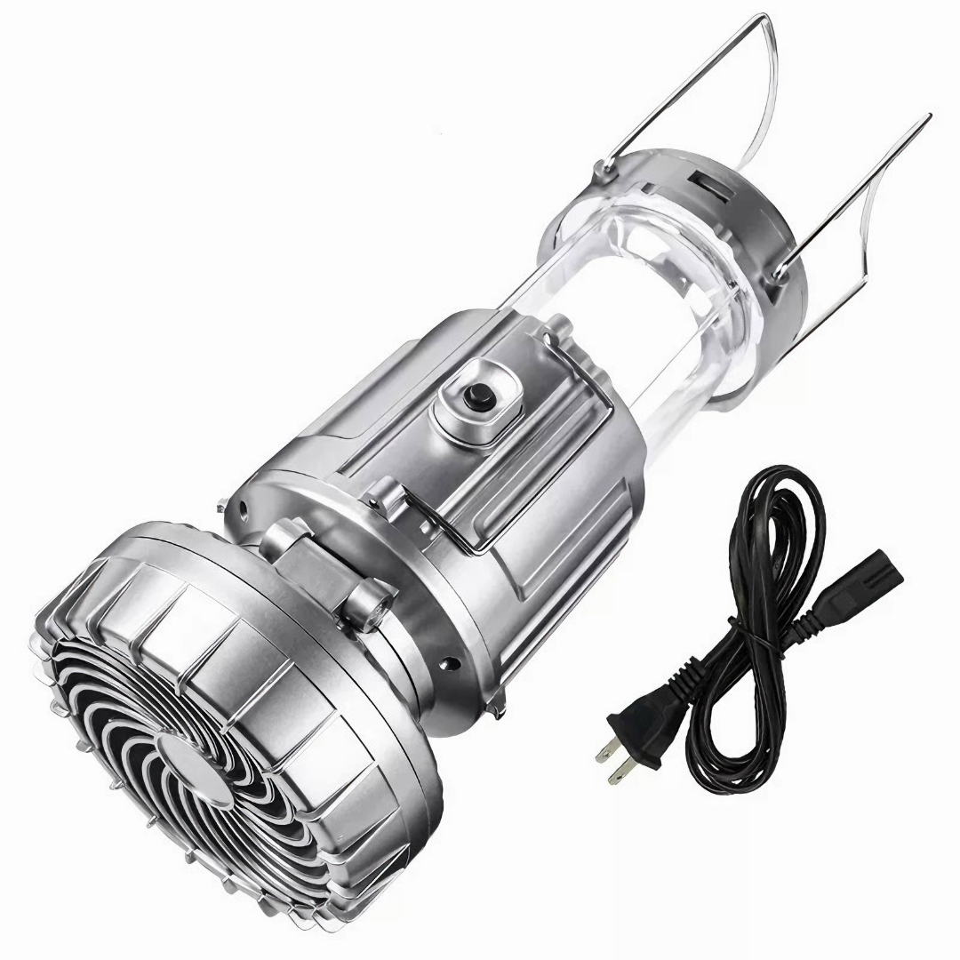 Đèn năng lượng mặt trời kèm quạt GSH9299 cầm tay sử dụng pin Lithium tiện dụng, tích điện 3 chức năng đèn pin, quạt và cổng đầu ra USB, chống nước đi cắm trại, dã ngoại - Hàng chính hãng