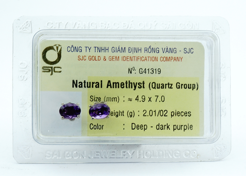 Bông Tai Thạch Anh Tím Amethyst Mài Giác Oval 5*7mm Kiểm Định